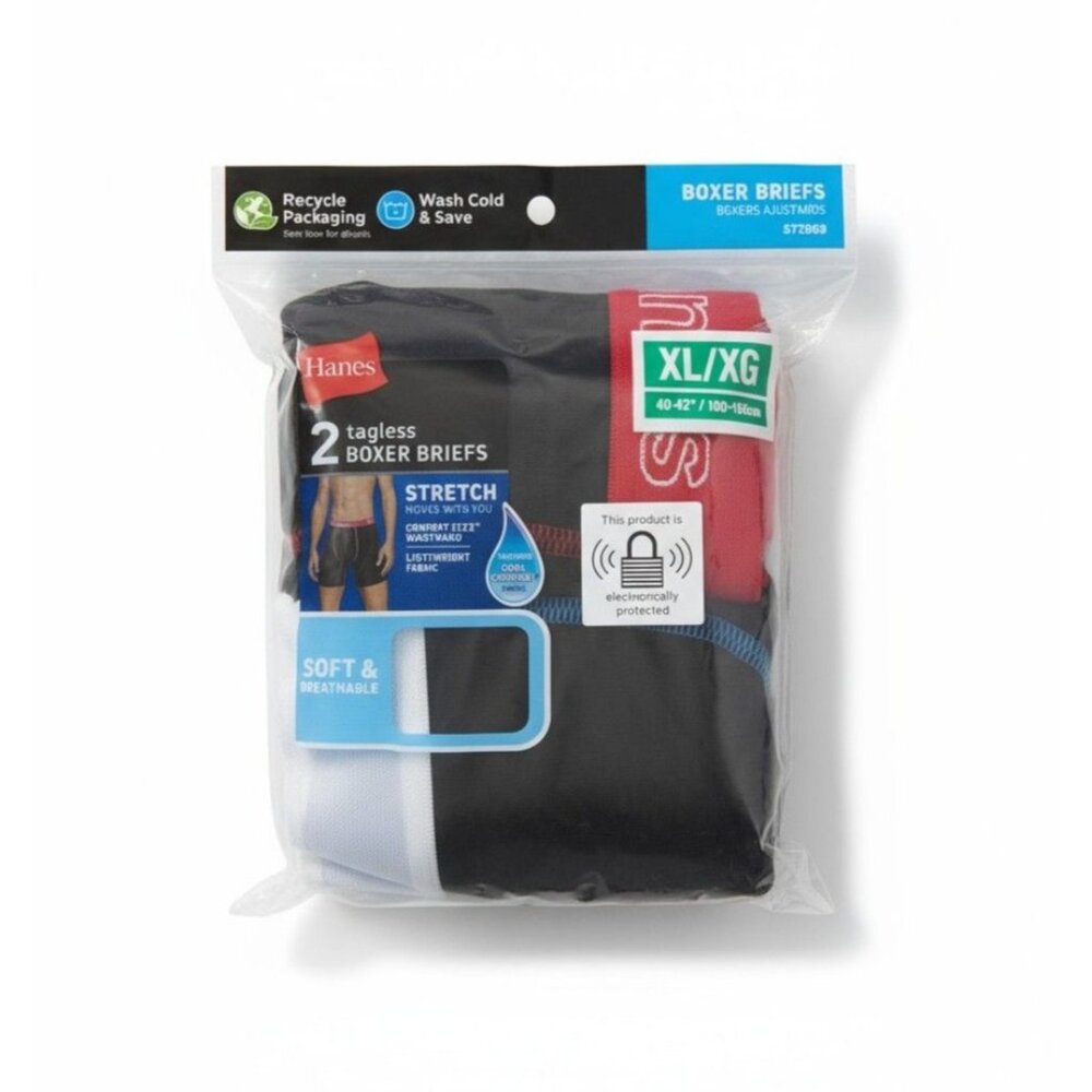 Hanes Mens Tagless XL Boxer Briefs 40-42" Cotton Stretch Soft & Breathable 4-Pac